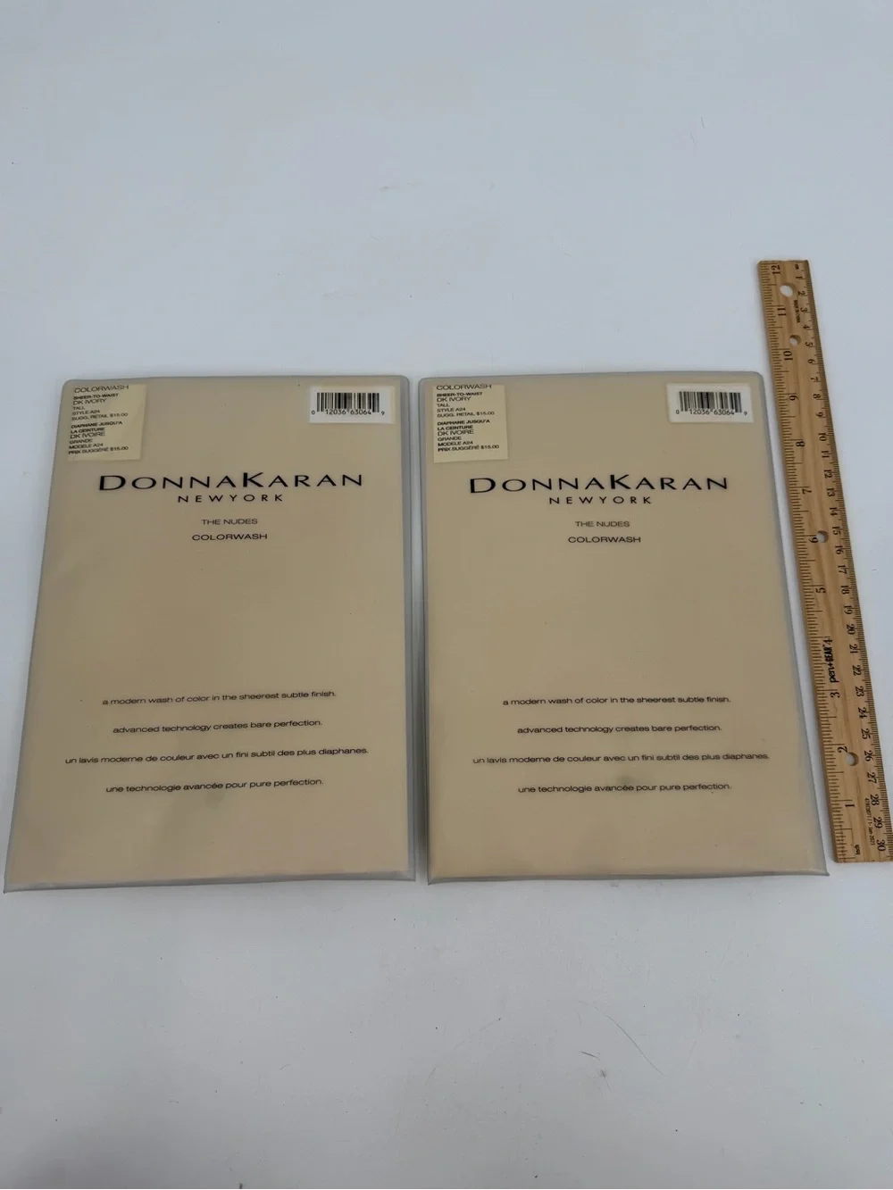Donna Karan New York Pantyhose sz TALL Colorwash The Nudes 2 Pr VTG Dk Ivory A24